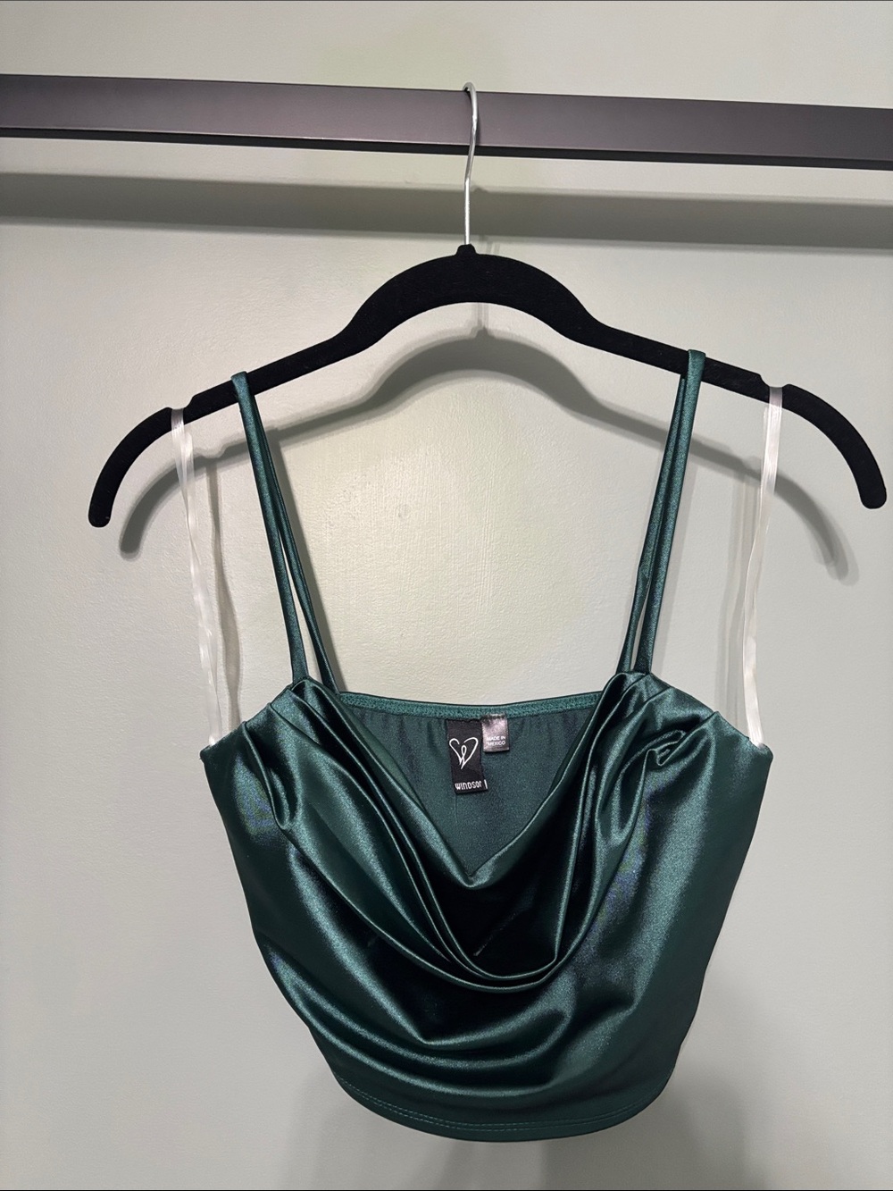 Windsor Satin Cowl Neck Crop Top in Emerald